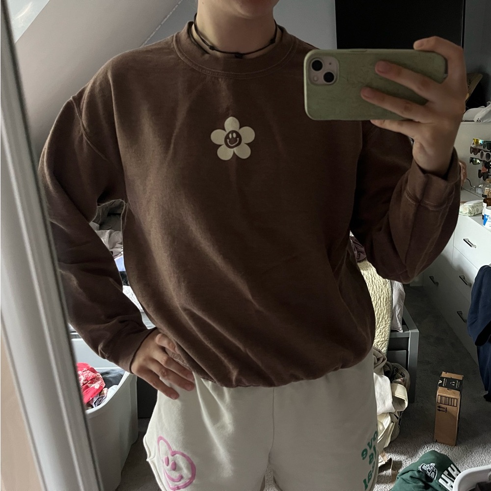 Pacsun flower crewneck brown
